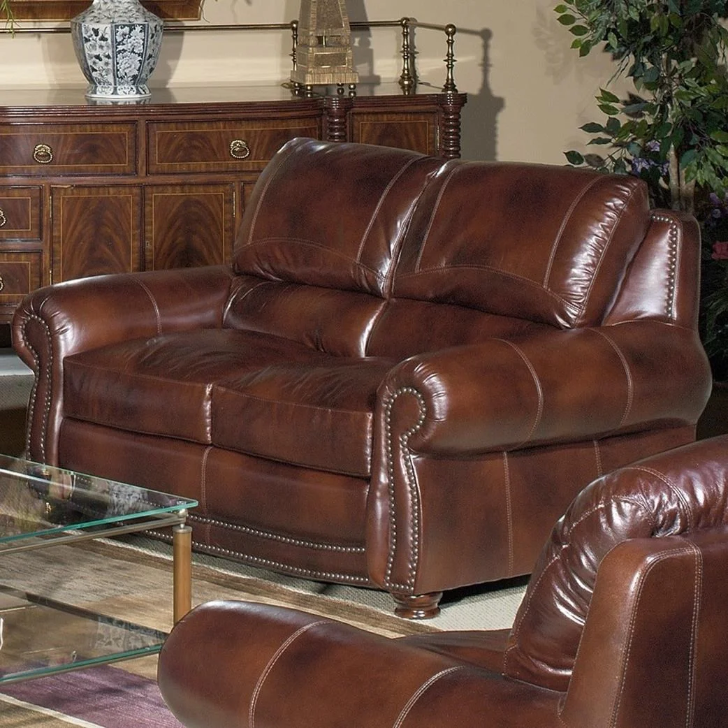 USA Premium Leather 4650 465020 Traditional Leather Loveseat with Nailheads Brown Squirrel